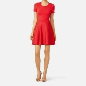 PARKER Red Dress Trace Knit Fit and Flare Short Sleeve Mini Dress SZ S $298
